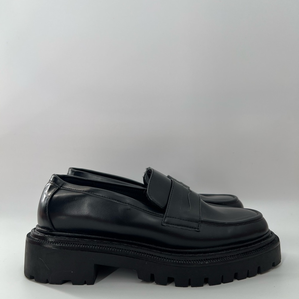 H&M Chunky Platform Black Vegan Leather Slip On Loafers